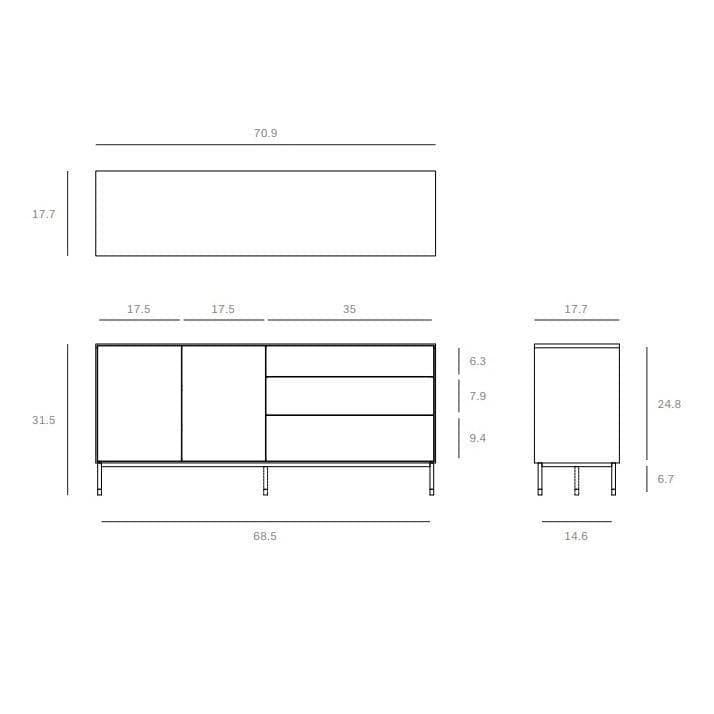 Whiteboard 2-Door 3-Drawer Sideboard